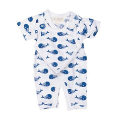 Smart Short Sleeve Kimono Romper + Bib - Blue Whale