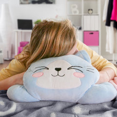 Glow in the dark Blanket, Moon Stars & Cat Neck Pillow-Blue