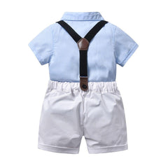 Boys Short Sleeve Shirt With Bowknot +Suspender Short Pants Baby Boys