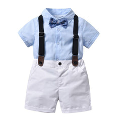 Boys Short Sleeve Shirt With Bowknot +Suspender Short Pants Baby Boys