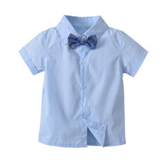 Boys Short Sleeve Shirt With Bowknot +Suspender Short Pants Baby Boys